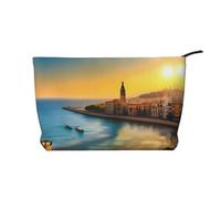 Sunset in Barcelona - Neceser de pana para mujer, cartera portátil con cremallera, adecuada para viajes y almacenamiento diario de cosméticos,