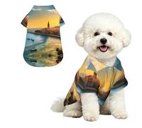 Sunset in Barcelona S - Camisa hawaiana para perros pequeños, bonito traje de playa de verano para cachorros, ropa de gato suave y transpirable con botones