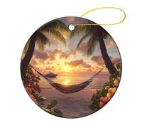 Sunset in Paradise - Colgante redondo de cerámica para árbol de Navidad, para decoración del hogar, fiesta, 2 unidades