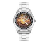 Sunset in Paradise - Reloj casual de verano para hombre con correa de acero inoxidable y cuarzo de aleación