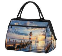 Sunset Lighthouse - Bolsa de gimnasio para hombres y mujeres, gaviota marina, viajes, deportes, bolsa de lona impermeable para fin de semana, bolsa de noche, bolsa de equipaje ligera