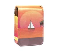 Sunset Lighthouse Cove - Estuche portátil para pintalabios para viajes, mini caja de almacenamiento de lápiz labial con espejo para mujeres y mujeres, bolsa de cosméticos de cuero, Varios colores, 9.5x2x7 cm/3.7x0.8x2.7 in