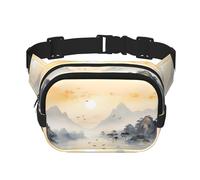 Sunset Mountain - Bolsa cruzada de moda estampada con ilustración de montaña, bolsa de cintura de senderismo, bolsa de hombro cuadrada de doble capa para viajes y fitness