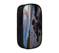 Sunset Ocean Beach Reef Palm Tree Landscape Estuche para lápices Estuche para lápices Estuche para bolígrafos Caja de papelería Caja de almacenamiento Organizador Bolsa Azul, color,