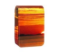 Sunset Orange - Estuche portátil para pintalabios para viajes, mini caja de almacenamiento de lápiz labial con espejo para mujeres y mujeres, bolsa de cosméticos de cuero, Varios colores, 9.5x2x7 cm/3.7x0.8x2.7 in