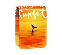 Sunset Orange - Estuche portátil para pintalabios para viajes, mini caja de almacenamiento de lápiz labial con espejo para mujeres y mujeres, bolsa de cosméticos de cuero, Varios colores, 9.5x2x7 cm/3.7x0.8x2.7 in