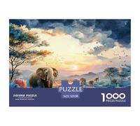 Sunset Over African Savannah 1000 Pcs Ökopapier Puzzle Wild Animals Stressabbau Familienspiel Puzzles Als Wohnaccessoires 52x38cm/1000pcs
