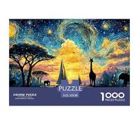 Sunset Over African Savannah 1000 Pcs Premium-Karton Puzzle Wild Animals Lebendige Bilder Familienspiel Puzzles Als Wohnaccessoires 52x38cm/1000pcs
