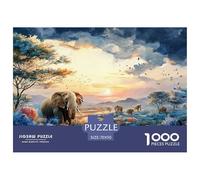 Sunset Over African Savannah 1000 Pcs Premium-Karton Puzzle Wild Animals Stressabbau Kreatives Spiel Puzzles Als Geburtstagsgeschenke 70x50cm/1000pcs