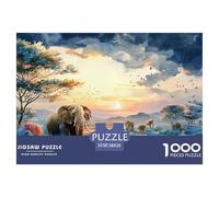 Sunset Over African Savannah 1000 Pcs Stabiler Karton Puzzle Wild Animals Lebendige Bilder Kreatives Spiel Puzzles Für Erwachsene Und Kinder 38x26cm/1000pcs
