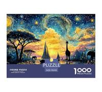 Sunset Over African Savannah 1000 Stück Premium-Karton Puzzle Wild Animals Stressabbau Kreatives Spiel Puzzles Für Erwachsene Und Kinder 70x50cm/1000pcs