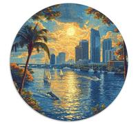 Sunset Over The Harbour 1000 Piezas Rompecabezas Redondo Creativo Rompecabezas Regalos Originales Cumpleaños para Aliviar El Estrés para Adultos 1000pcs (67.5x67.5cm)
