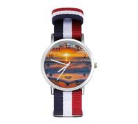 Sunset Over The Ocean Love - Reloj de pulsera de cuarzo personalizado con números arábigos con correa ajustable para hombres y mujeres
