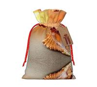 Sunset Over The Sea With The Shell Conch Bolsas de regalo de Navidad con cordón, bolsas de dulces de Navidad reutilizables para regalos, fiesta de Navidad, vacaciones