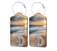 Sunset Over The Waves 1 etiqueta de piel sintética para viajes de negocios, adecuada para bolsos, mochilas, equipaje