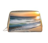 Sunset Over The Waves - Bolsa de maquillaje portátil de cuero para cosméticos, artículos de tocador y artículos esenciales diarios, White, Talla única