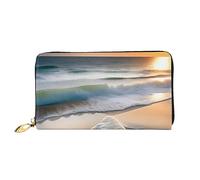 Sunset Over The Waves - Cartera de piel para mujer, bolsa de mano de gran capacidad, bolsa de mano para teléfono celular, tarjetero de crédito, negro, talla única, moderna, Black, Talla única, Moderno