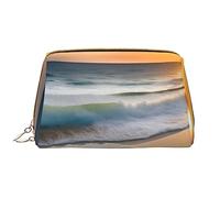 Sunset Over The Waves - Neceser portátil de cuero (grande), bolsa de cuero con cremallera, bolsa de aseo personal, organizador de viaje, White, Talla única