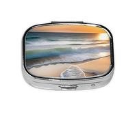 Sunset Over The Waves - Organizador de píldoras para uso diario, cabe en el bolsillo, pastillero portátil de 2 compartimentos para medicamentos, vitaminas y más