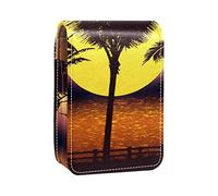 Sunset Palm - Estuche portátil para pintalabios para viajes, mini caja de almacenamiento de lápiz labial con espejo para mujeres y mujeres, bolsa de cosméticos de cuero, Varios colores, 9.5x2x7 cm/3.7x0.8x2.7 in
