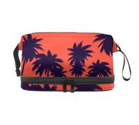 Sunset Palm Trees - Bolsa de cosméticos de doble capa para mujeres y niñas, neceser de viaje, bolsa organizadora de maquillaje con compartimento para brochas, multicolor, 27x15x14 cm/10.6x5.9x5.5 in,