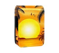 Sunset Palm Trees - Estuche portátil para pintalabios para viajes, mini caja de almacenamiento de lápiz labial con espejo para mujeres y mujeres, bolsa de cosméticos de cuero, Varios colores, 9.5x2x7 cm/3.7x0.8x2.7 in