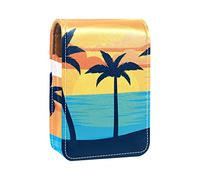 Sunset Palmier - Estuche portátil para pintalabios para viajes, mini caja de almacenamiento de lápiz labial con espejo para mujeres y mujeres, bolsa de cosméticos de cuero, Varios colores, 9.5x2x7 cm/3.7x0.8x2.7 in