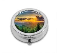 Sunset Panorama Over Fascinating Mountain Ridges Custom Round SilverBox Pocket 2.1" - 3 Compartimentos Box/Pastillero Pocket