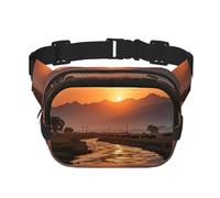 Sunset Pasture - Riñonera cuadrada de doble capa con cinturón ajustable para ejercicio, correr, viajes, senderismo, Negro -, Talla única