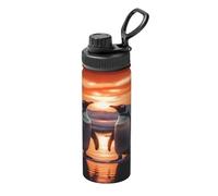 Sunset Penguin - Botella de agua de acero inoxidable aislada al vacío de 530 ml, termo a prueba de fugas con asa de transporte, taza térmica para deportes, escuela, viajes, gimnasio, viajes