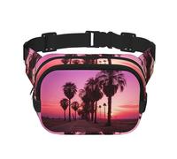 Sunset - Riñonera cuadrada de doble capa con diseño de nubes coloridas, palmera, 4 unidades, mini ajustable, para ejercicio, correr, viajes, senderismo, Negro -, Talla única