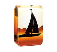 Sunset River Boat - Estuche portátil para pintalabios para viajes, mini caja de almacenamiento de lápiz labial con espejo para mujeres y mujeres, bolsa de cosméticos de cuero, Varios colores, 9.5x2x7 cm/3.7x0.8x2.7 in