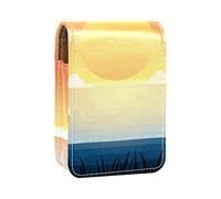 Sunset River Lighthouse - Estuche portátil para pintalabios para viajes, mini caja de almacenamiento de lápiz labial con espejo para mujeres y mujeres, bolsa de cosméticos de cuero, Varios colores, 9.5x2x7 cm/3.7x0.8x2.7 in