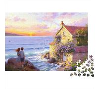 Sunset Seaside Cottage Puzzles 1000 Piezas Papel Reciclado Romantic Painting Puzzle for Chico & Chica Divertido Present & Activity for Home Great Gift for Boy & Girl‘s Birthday 38x26cm/10...