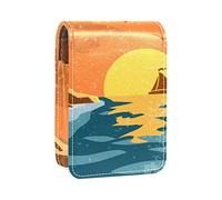 Sunset Ship - Estuche portátil para pintalabios de anime para viajes, mini caja de almacenamiento de lápiz labial con espejo para mujeres y mujeres, bolsa de cosméticos de cuero, Varios colores, 9.5x2x7 cm/3.7x0.8x2.7 in