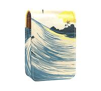 Sunset Surfing Sea - Estuche portátil para pintalabios para viajes, mini caja de almacenamiento de lápiz labial con espejo para mujeres y mujeres, bolsa de cosméticos de cuero, Varios colores, 9.5x2x7 cm/3.7x0.8x2.7 in
