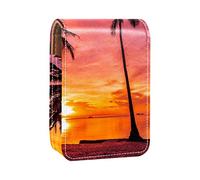 Sunset Tropical Beach Palm Tree - Estuche portátil para pintalabios para viajes, mini caja de almacenamiento de lápiz labial con espejo para mujeres y mujeres, bolsa de cosméticos de cuero, Varios colores, 9.5x2x7 cm/3.7x0.8x2.7 in