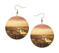 Sunset View - Juego de aretes de cuero estampados para mujer, 1 par de aretes ligeros bohemios perforados, regalo de joyería para mujeres y niñas