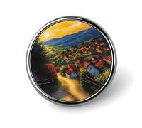 Sunset Village Scenery Funny Round Lapel Pins Metal Button Brooch Badge Tie Hats Clothes Decoration for Men Women