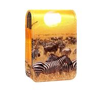 Sunset Zebras - Estuche portátil para pintalabios para viajes, mini caja de almacenamiento de lápiz labial con espejo para mujeres y mujeres, bolsa de cosméticos de cuero, Varios colores, 9.5x2x7 cm/3.7x0.8x2.7 in