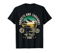 Sunsets and Saguaros, diseño de estilo retro Hotrod en el suroeste de EE. UU. Camiseta