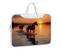 Sunsets Lake Horses - Maletín de cuero estampado para hombres y mujeres, bolsa de viaje para negocios, oficina, bolsa para laptop, bolsa cruzada, Estilo blanco, 42x30.5cm