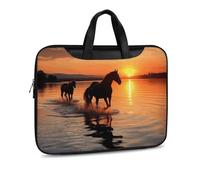 Sunsets Lake Horses - Maletín de cuero estampado para hombres y mujeres, bolsa de viaje para negocios, oficina, bolsa para laptop, bolsa cruzada, Estilo negro, 42x30.5cm