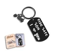 SUNSH Ride Safe Son I Love You, llavero de hijo de mamá papá, llavero genial para motociclista, regalo para el día de San Valentín, Navidad, aniversario, cumpleaños, regalo para hombres, color negro