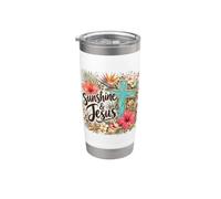 Sunshine and Jesus Christian Summer Coastal Beach Floral Vaso térmico de acero inoxidable de doble pared