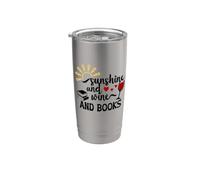 Sunshine and Wine & Books,I Drink Wine Read Books Wine Theme Vaso térmico de acero inoxidable de doble pared