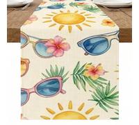 Sunshine - Camino de mesa floral, coloridos lentes de sol tropicales, hibisco, decoración de verano para el hogar, reuniones familiares, suministros de fiesta al aire libre, 13 x 72 pulgadas