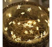 Sunshine smile Cadena de luces con forma de estrella, 2 m, 20 ledes, cadena de luces para habitación infantil, batería, cadena decorativa para iluminación interior al aire libre, dormitorio, boda