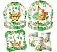 Sunshine smile Juego de vajilla de 50 piezas de dinosaurios para cumpleaños, vajilla de dinosaurio, decoración para fiestas de cumpleaños, con platos, vasos, servilletas