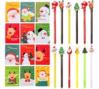 Sunshine smile Set de artículos de papelería de Navidad, 12 mini blocs de notas navideños, 12 lápices de gel reno, lápices de gel negro de animales de dibujos animados, cuaderno de Navidad, pequeños